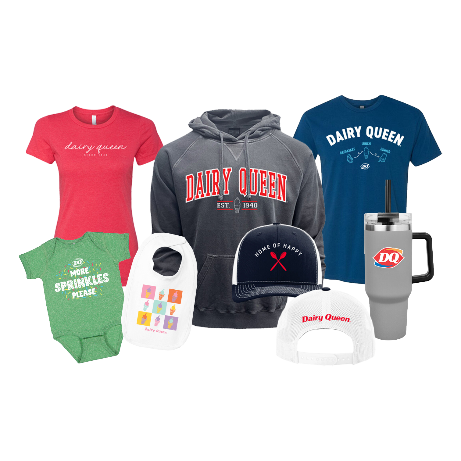 DQ T-shirts, hat, and shoe gear
